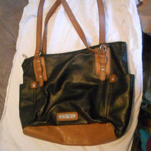 RELIC with logo Large roomy Satchel, black with dark tan handles and bottom